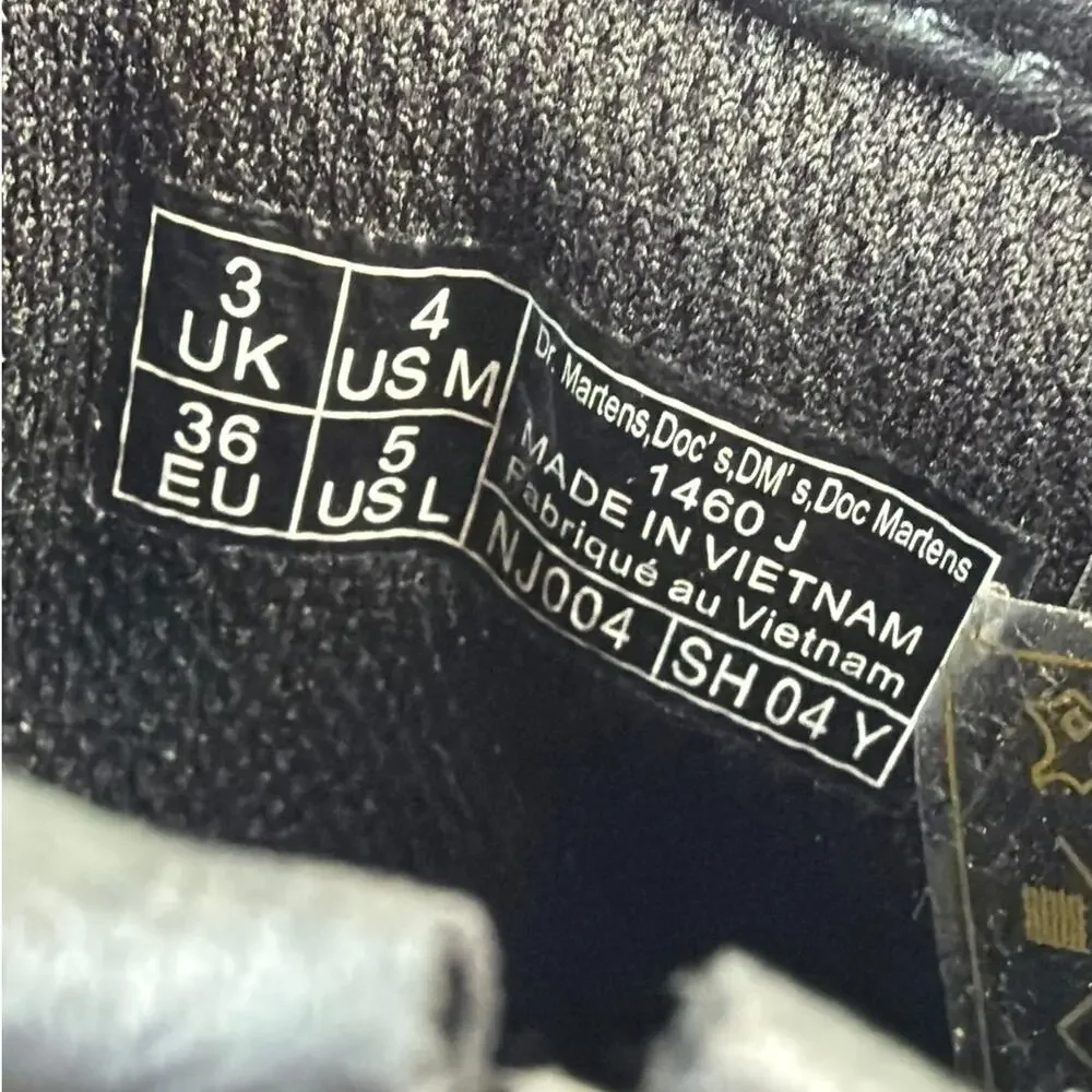 Dr. Martens Junior 1460 Sticker Print Leather Lace Up Black Boots Size 4 M/5 L